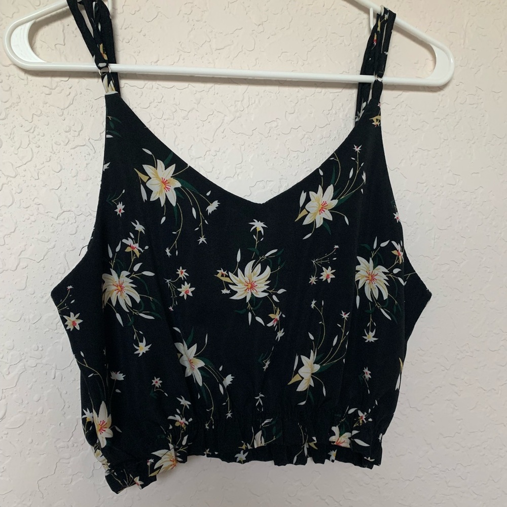 Black floral tank top blouse